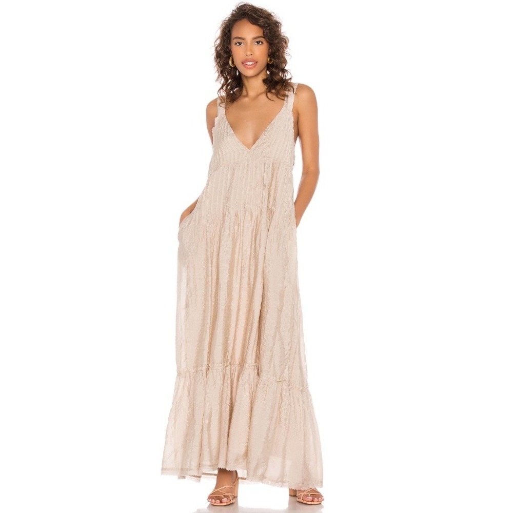 Free People Women's Frankie Pintuck Sleeveless Fully Lined Maxi Dress Sz Medium